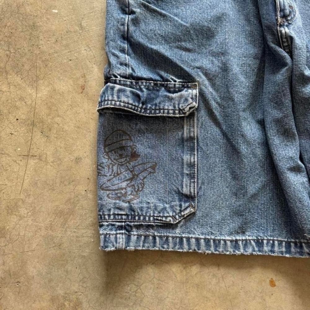 Baggy Wrangler Cargo Denim Jorts Jean Shorts Long Jorts Vintage Y2K Surf - 36 - Picture 3 of 8